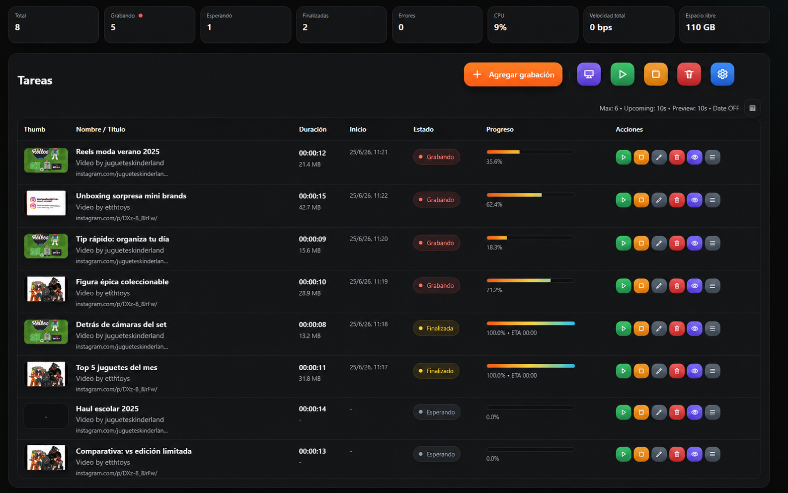 Panel operativo de FluxDock